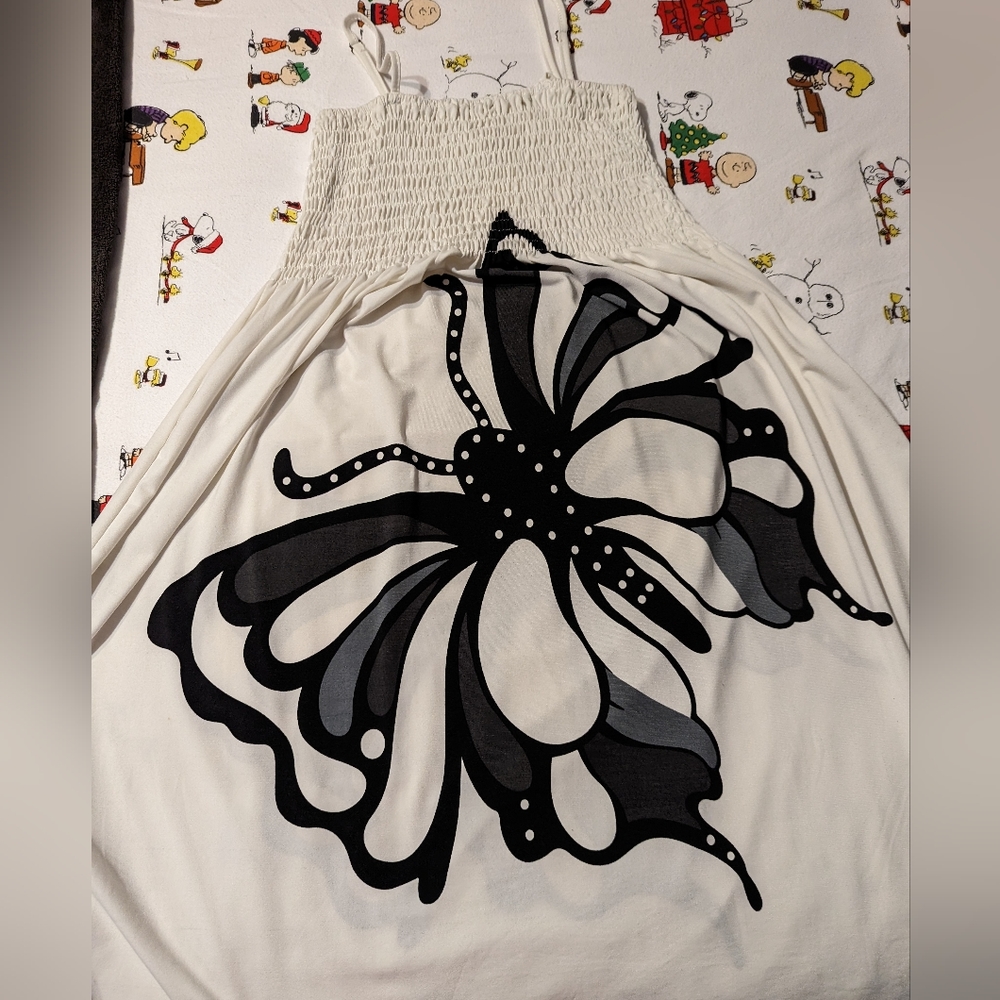 White and Black A-Line Maxi Dress